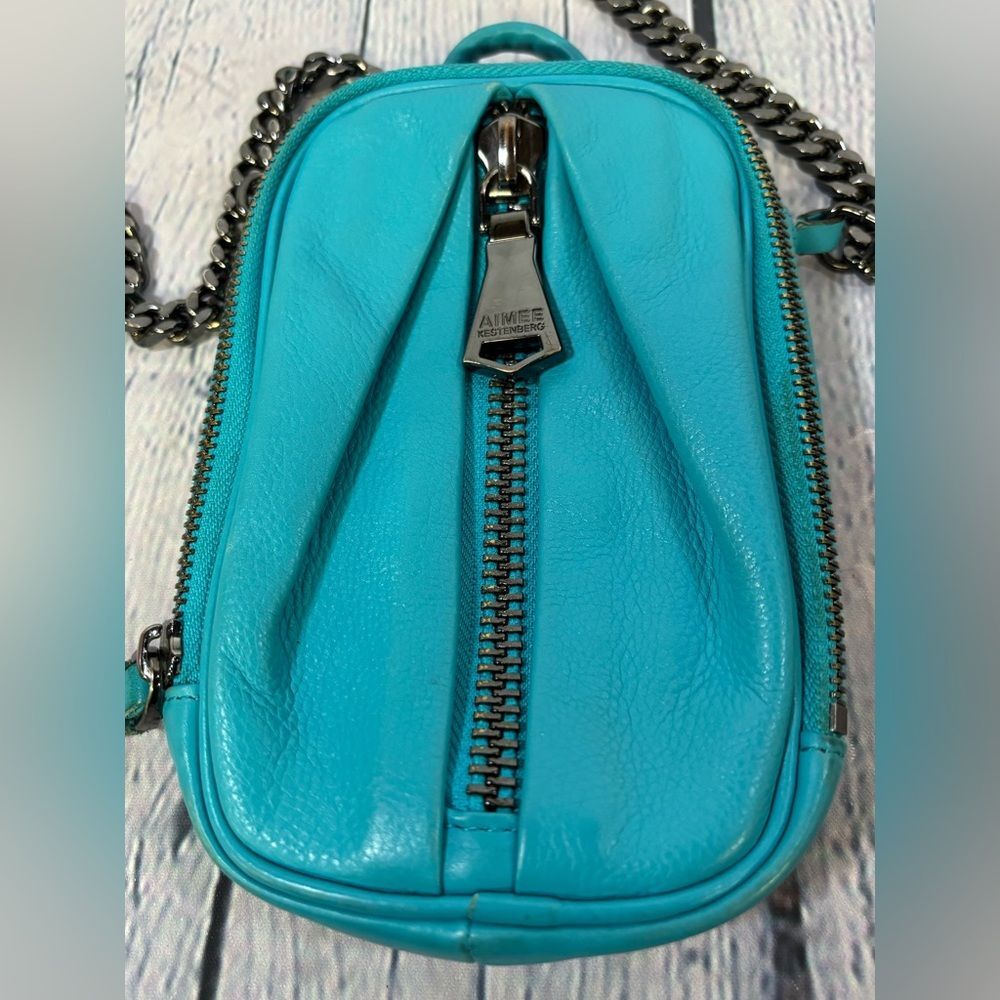 Aimee Kestenberg Tamitha Teal Leather Black Chain RFID Phone Holder Crossbody - Picture 3 of 8